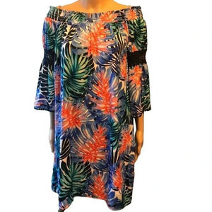 Jennifer Lopez Tropical Floral Boho Beachy Off Shoulder Midi Dress Women Size M